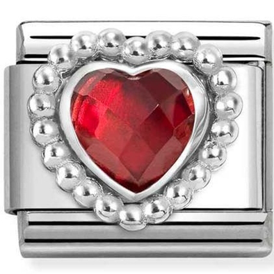Nomination ezüst piros szív charm  - 330605/005