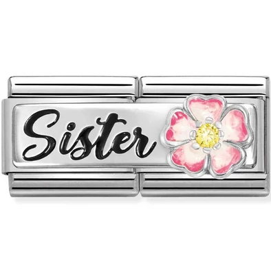 Nomination "Sister" rózsaszín virág ezüst dupla charm  - 330734/15