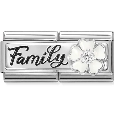 Nomination "Family" fehér virág ezüst dupla charm  - 330734/17