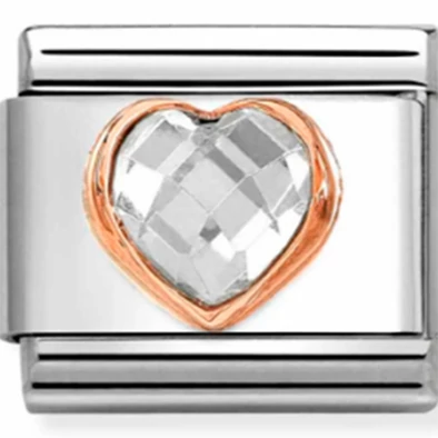 Nomination rozé arany keretes cirkónia szív ezüst charm  - 430607/010 Nomination rozé arany keretes cirkónia szív ezüst charm  - 430607/010