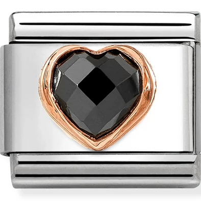 Nomination fekete rozé arany keretes cirkónia szív ezüst charm  - 430607/011 Nomination fekete rozé arany keretes cirkónia szív ezüst charm  - 430607/011