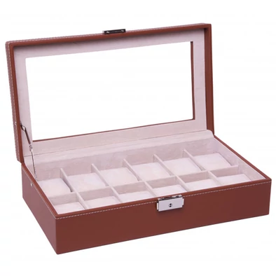 Óratartó doboz - világos barna bőr - 12 db órának