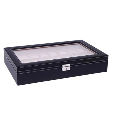 Óratartó doboz - fekete bőr - 24 db órának