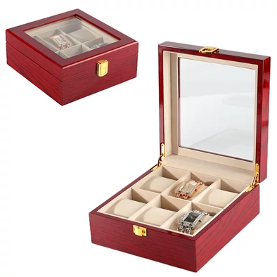 Óratartó doboz - lakkozott cseresznye színű fa - 6 db órának