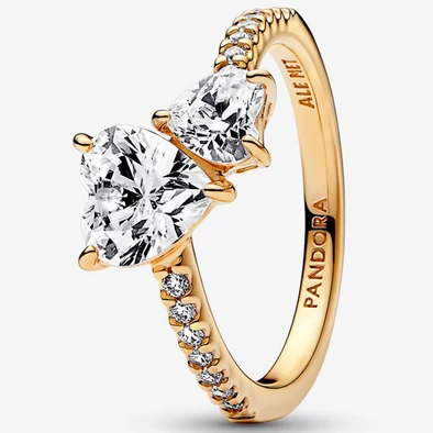 Pandora arany szikrázó dupla szív gyűrű - 161198C01-50