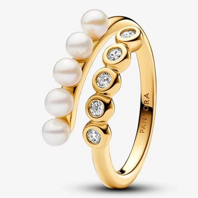 Pandora édesvízi gyöngyös sárga arany nyitott gyűrű - 163146C01-50