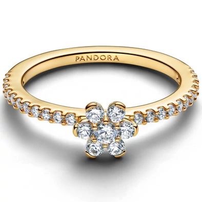 Pandora szikrázó virág aranyozott gyűrű - 164499C01-48