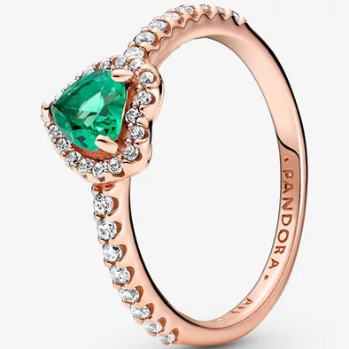 Pandora rozé szikrázó kiemelt zöld szív gyűrű - 188421C03-50