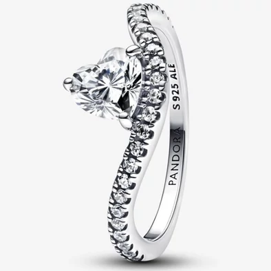 Pandora Hullámzó pavé szív gyűrű - 193661C01-50