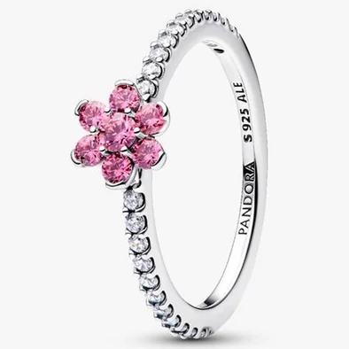 Pandora szikrázó rózsaszín virág ezüst gyűrű - 194499C02-48