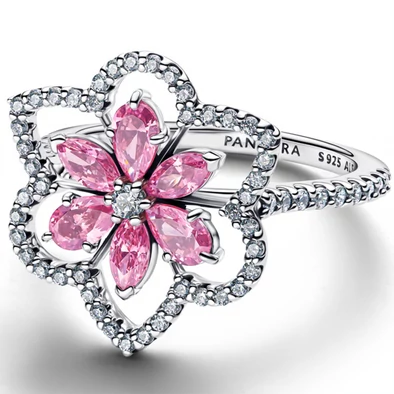 Pandora rózsaszín szikrázó virág ezüst gyűrű  - 194577C01-50