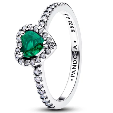 Pandora kiemelt királyzöld szív gyűrű - 198421C07-50
