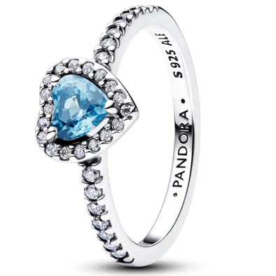Pandora kiemelt világoskék szív gyűrű - 198421C10-52