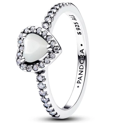 Pandora kiemelt fehér szív gyűrű - 198421C11-50