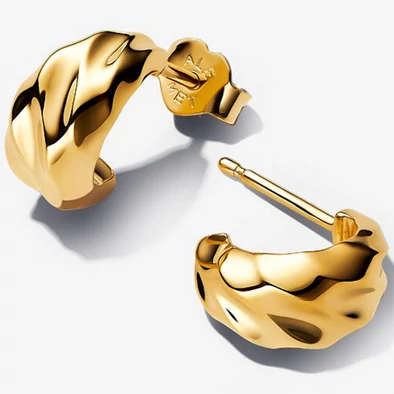 Pandora hullámos arany nyitott karika-fülbevaló - 263873C00