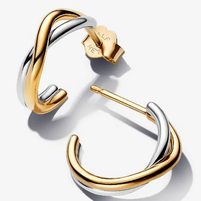 Pandora organikus formájú, kéttónusú nyitott karika-fülbevaló - 263880C00