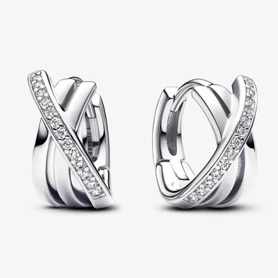 Pandora keresztezett ezüst pavé karika fülbevaló - 293150C01