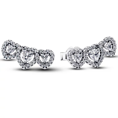 Pandora hármas szív ezüst beszúrós fülbevaló  - 294411C01