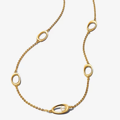 Pandora arany organikus formájú ovális & tenyésztett gyöngy nyaklánc - 363883C01-45