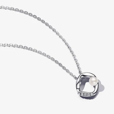 Pandora organikus formájú pavé kör és kezelt édesvízi tenyésztett gyöngy collier nyaklánc - 393303C01-45