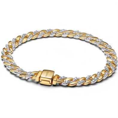 Pandora kéttónusú kubai láncos karkötő cirkónia kövekkel - 564229C01-18 Pandora kéttónusú kubai láncos karkötő cirkónia kövekkel - 564229C01-18
