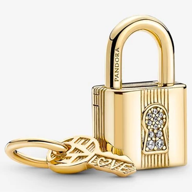 Pandora sárga arany lakat & kulcs függő - 760088C01
