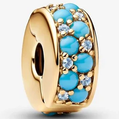 Pandora vízkék arany klip charm - 763902C01 Pandora vízkék arany klip charm - 763902C01