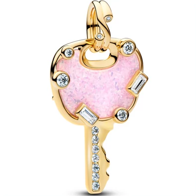Pandora rózsaszín opál aranyozott kulcs függő  - 764349C01
