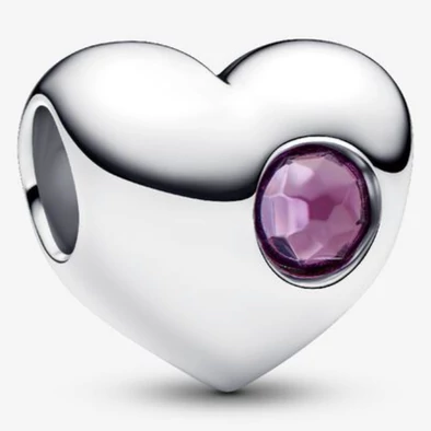 Pandora lila február születésköves gravírozható szív charm - 794161C02
