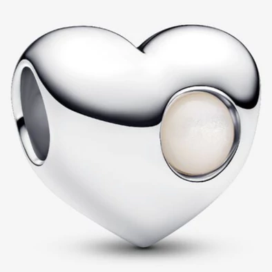 Pandora fehér június születésköves gravírozható szív charm - 794161C06