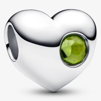 Pandora tavaszzöld augusztus születésköves gravírozható szív charm - 794161C08