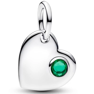 Pandora zöld májusi születésköves gravírozható szív függő  - 794295C05