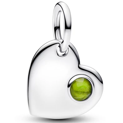 Pandora zöld augusztusi születésköves gravírozható szív függő  - 794295C08