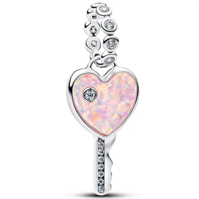 Pandora rózsaszín opál szív alakú kulcs függő  - 794427C01
