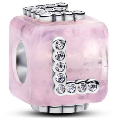 Pandora rózsaszín muránói üveg "LOVE" kocka charm  - 794433C01