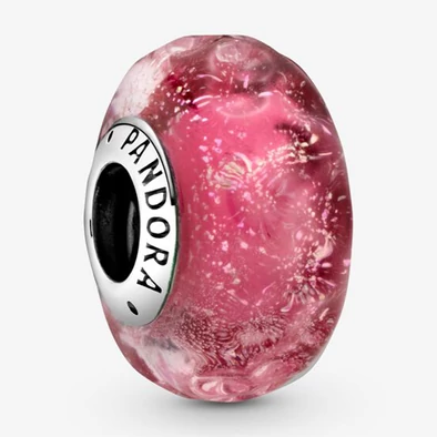 Pandora hullámos rózsaszín muránói üveg charm - 798872C00