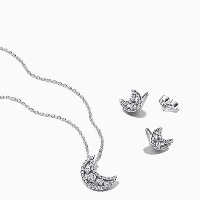 Pandora ezüst félhold nyaklánc + fülbevaló szett - 394259C01-50 + 294257C01