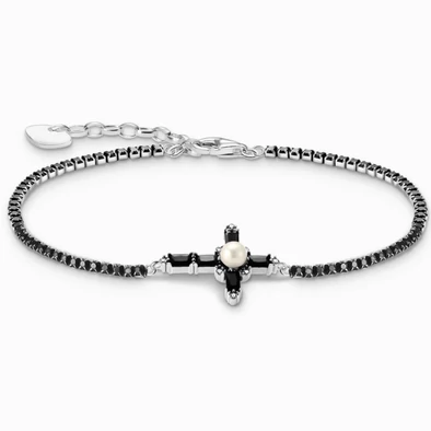 Thomas Sabo ezüst karkötő fekete cirkónia kereszttel - A2173-167-11-L19V