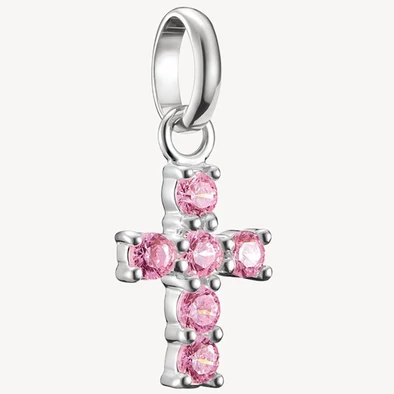 Thomas Sabo Connect rózsaszín cirkónia köves ezüst kereszt charm - CC1206-051-9 Thomas Sabo Connect rózsaszín cirkónia köves ezüst kereszt charm - CC1206-051-9