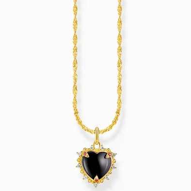 Thomas Sabo aranyozott nyaklánc fekete cirkónia szív medállal - KE2297-995-11-L45V