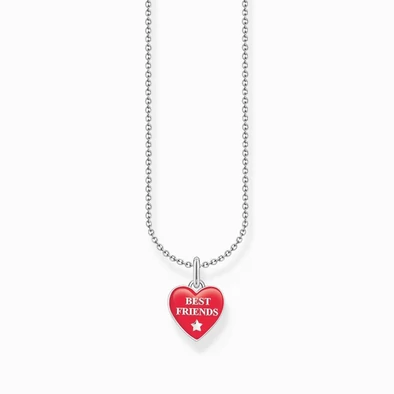 Thomas Sabo ezüst nyaklánc "BEST FRIENDS" piros szív medállal - SCKE150381