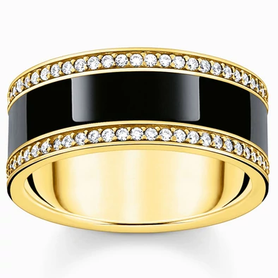 Thomas Sabo aranyozott fekete szalagos gyűrű - TR2446-565-11-56