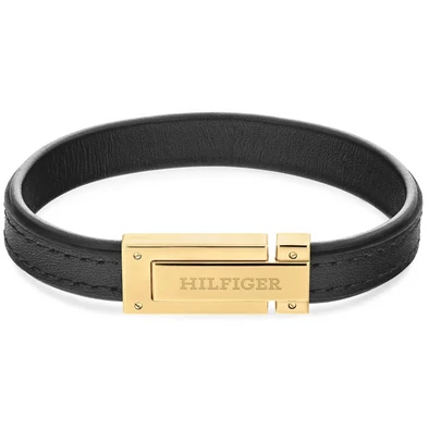 Tommy Hilfiger arany csatos fekete bőr férfi karkötő - 2790561