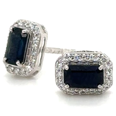 Velekey Diamond fehér arany téglalap gyémánt fülbevaló zafírral - BOCOENRFC02899EB-W