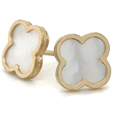 Velekey Gold sárga arany gyöngyház lóhere fülbevaló - ER0079Y