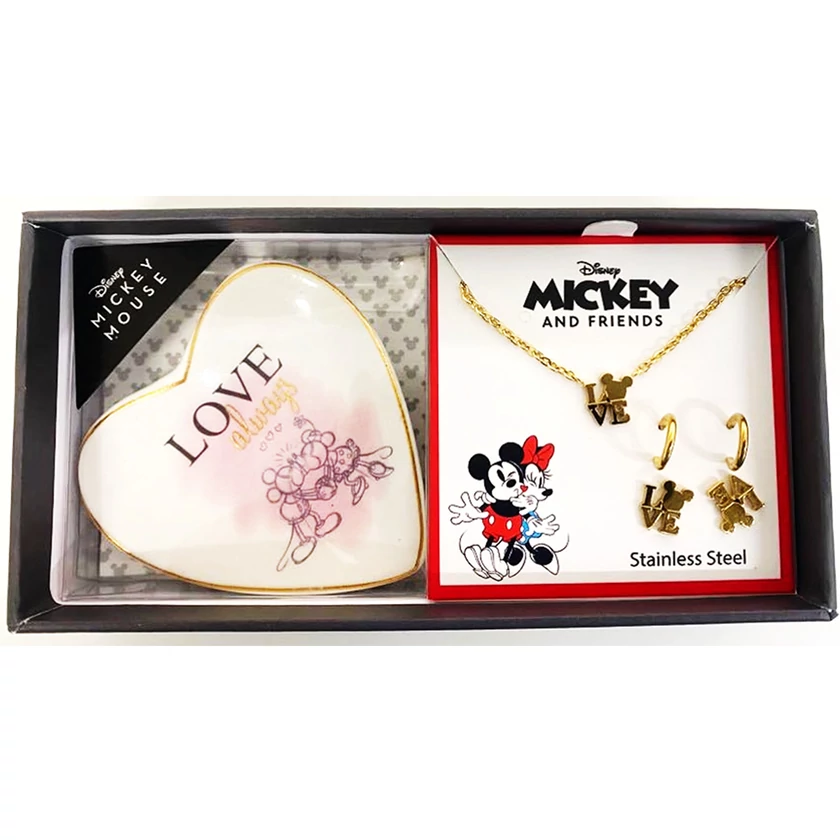 Disney Mickey ékszerszett nyaklánc + fülbevaló porcelán ékszertartóval - CMB01