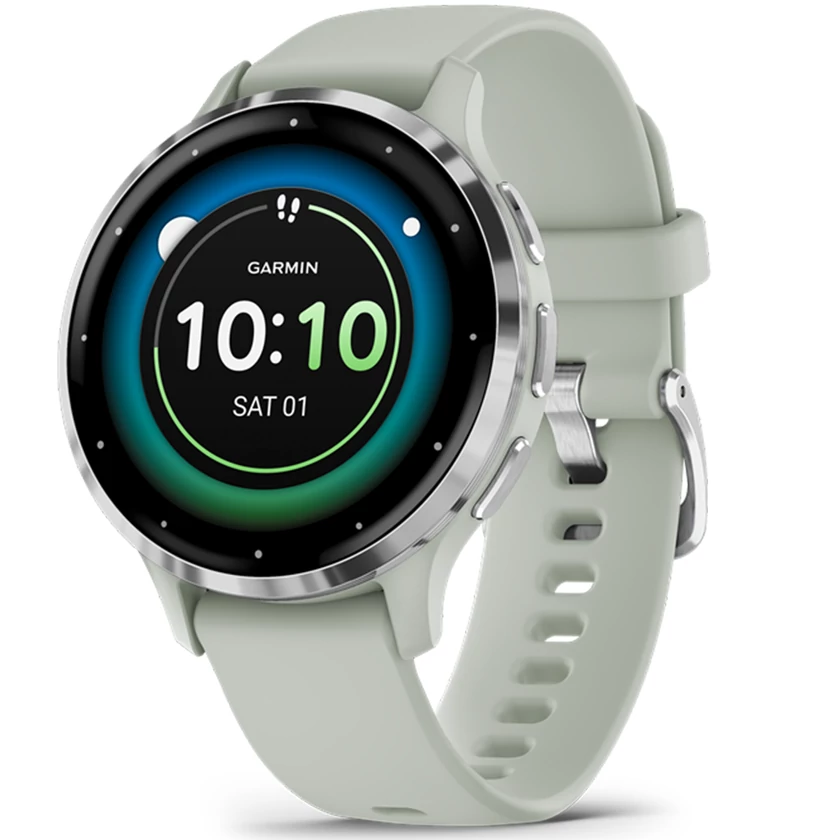 Garmin Venu 3S zsálya, ezüst kerettel, szilikon szíjjal (ED) - 010-02785-01