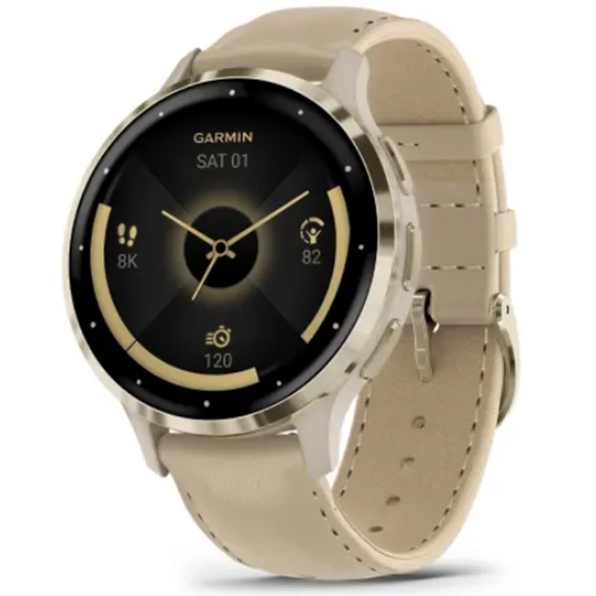 Garmin Venu 3S francia szürke-krémarany, bőr és szilikon szíjjal (ED) - 010-02785-55