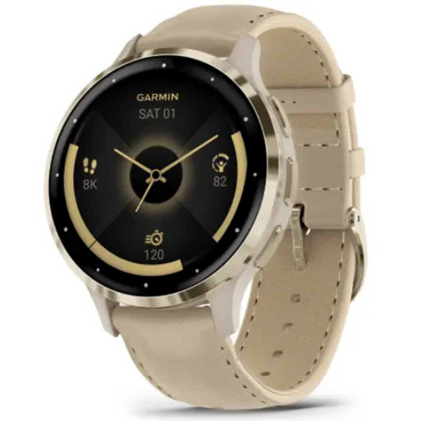 Garmin Venu 3S francia szürke-krémarany, bőr és szilikon szíjjal (ED) - 010-02785-55