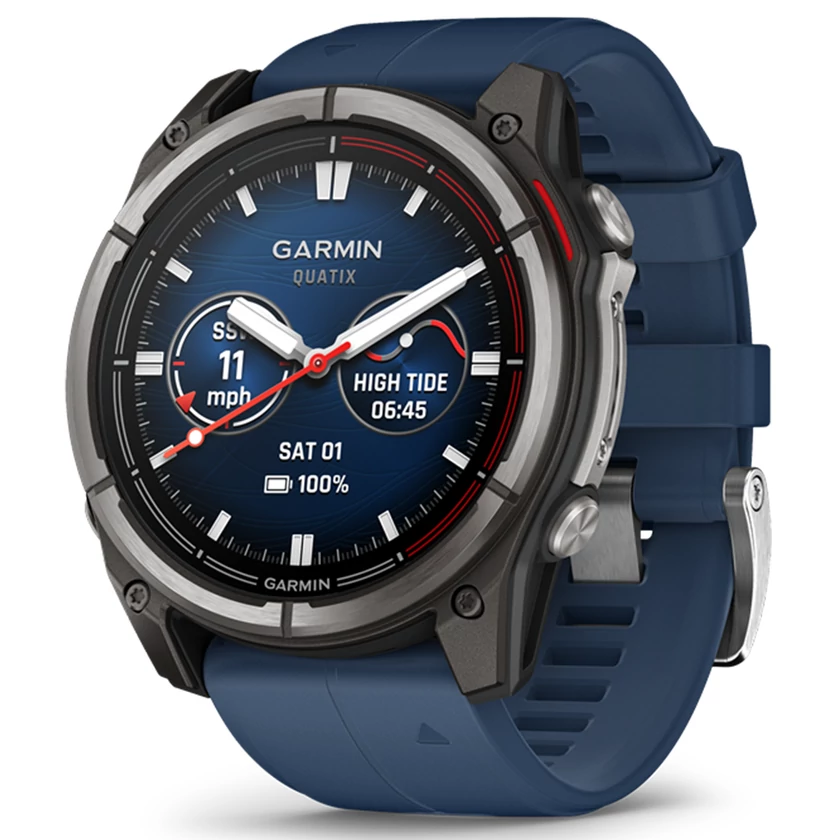 Garmin Quatix 8 – 51 mm, AMOLED, Sapphire Titanium, captain blue szilikon szíjjal (ED XD) - 010-02905-91